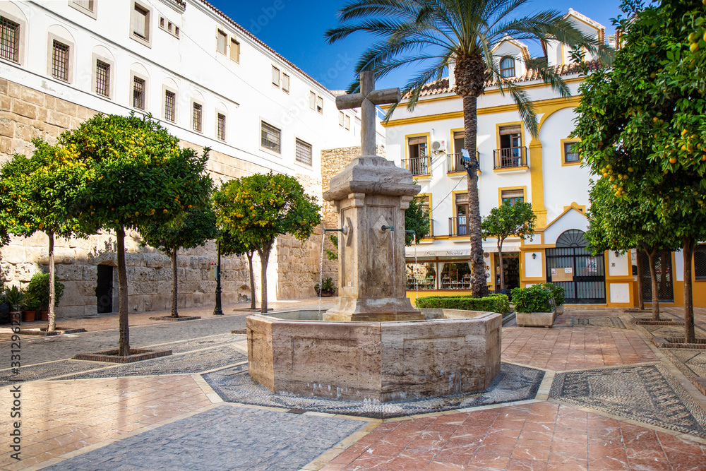 Square of the Church  in the old center of Marbella in front of the catholic church 