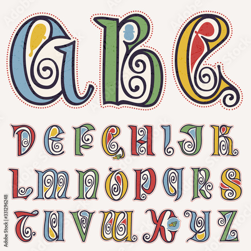 Alphabet in true celtic knot-spiral style.