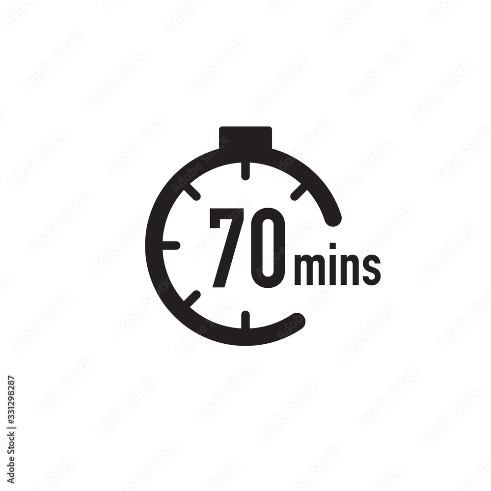 70 minutes timer, stopwatch or countdown icon. Time measure. Chronometr icon. Stock Vector illustration isolated on white background. 70 minutes timer, stopwatch or countdown icon. Time measure. Chronometr icon. Stock Vector illustration isolated on white background.