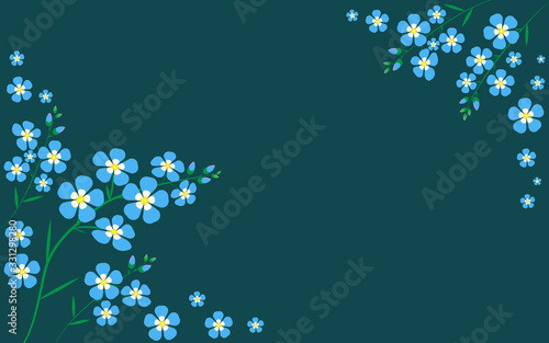 turquoise background blue flowers, forget-me- nots