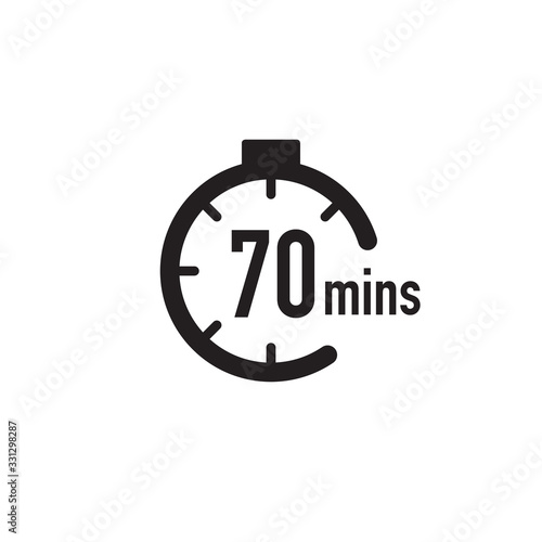 70 minutes timer, stopwatch or countdown icon. Time measure. Chronometr icon. Stock Vector illustration isolated on white background.