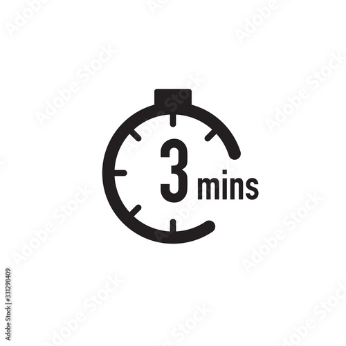 3 minutes timer, stopwatch or countdown icon. Time measure. Chronometr icon. Stock Vector illustration isolated on white background.