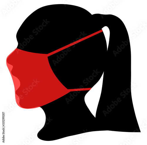 Silhouette of human head and protective medical mask