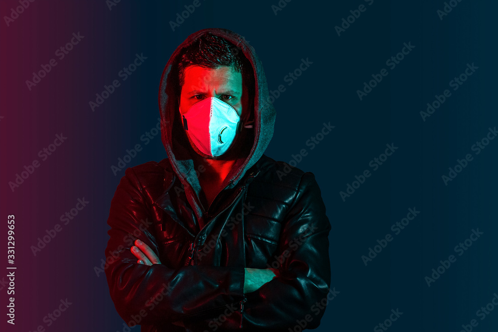 Man wearing a safety mask against the virus. Man wearing a safety mask against the virus.
