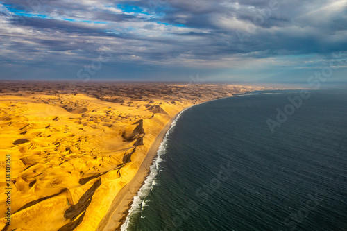 Aerial picture of the so called Great Wall at the Atlantic Ocean on the Skeleton Coast in western Namibia
