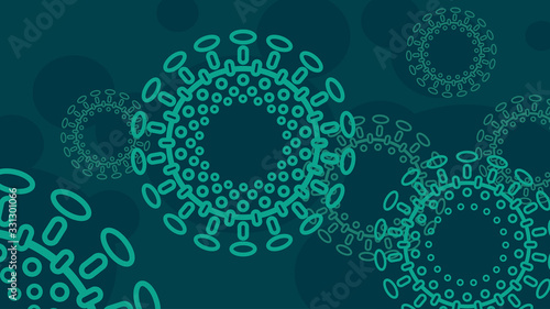 Concepts against the background of a cluster of coronavirus COVID-19 under a microscope. Flat, simple and stylish design. Wuhan virus from China. Biohazard of infection. Vector illustration.