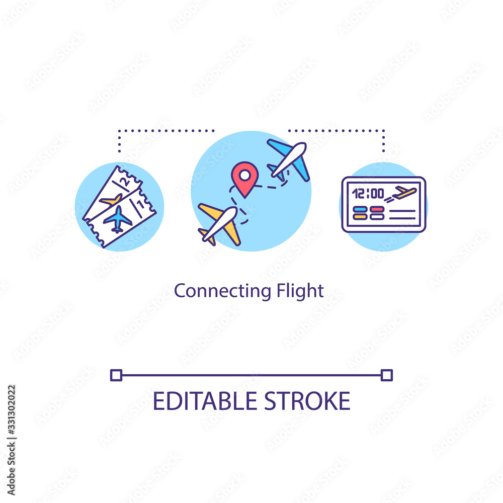 Connecting flight concept icon. Traveling multiple planes, changing
