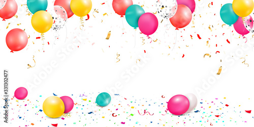 Falling bright colorful confetti, ribbon, stars celebration, serpentine isolated on white background. confetti flying on the floor with balloons. New year, birthday, valentines day design element