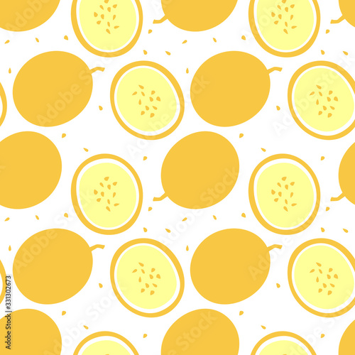 Seamless pattern with yellow melon. Seasonal summer fruits.