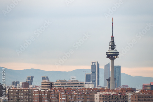 Cityscape of Madrid from Cerro del Tio Pio. Madrid, Spain photo