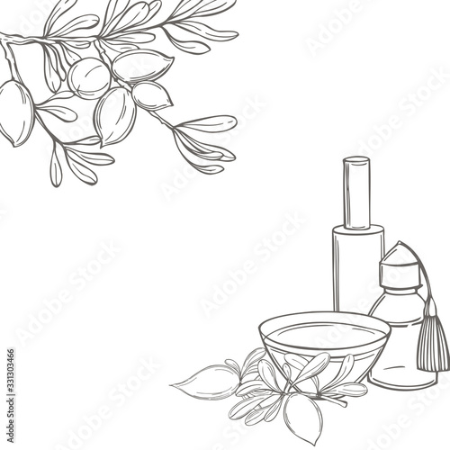 Argan oil.  Vector background. Sketch  illustration.