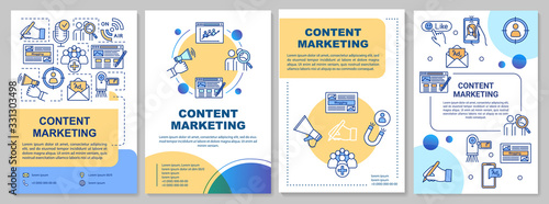 Content marketing brochure template. Visitor conversion in ecommerce. Flyer, booklet, leaflet print, cover design with linear icons. Vector layouts for magazines, annual reports, advertising posters..