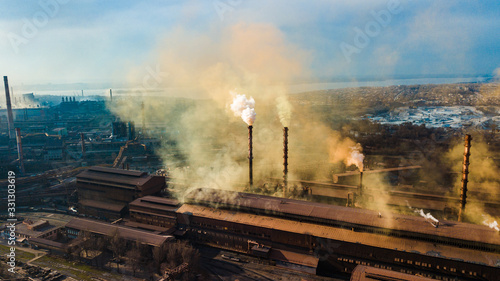 metallurgical production plant full cycle smoke from pipes bad ecology aerial photography © Андрей Трубицын