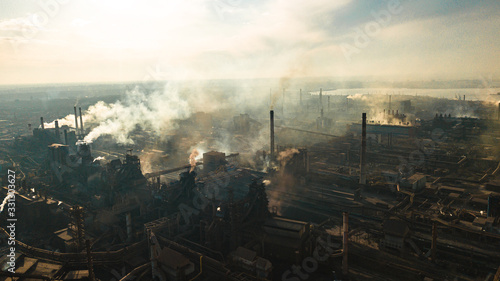 metallurgical production plant full cycle smoke from pipes bad ecology aerial photography © Андрей Трубицын