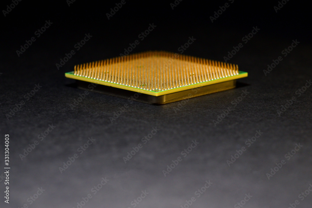 Processor of personal computer on a dark background. Copy space around. Processor of personal computer on a dark background. Copy space around.