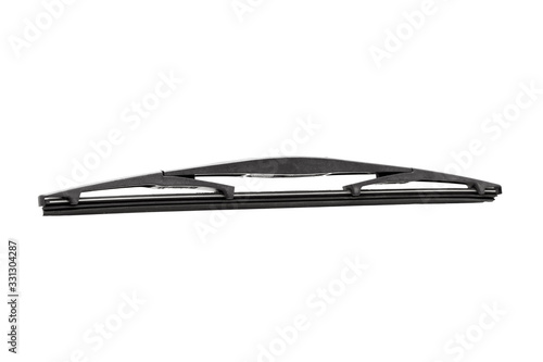 car wiper with rubber blade and plastic clamping mechanism, spare part isolated on white background.