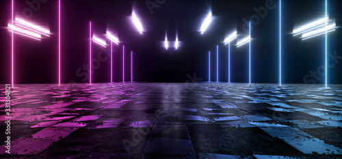 Cosmic Sci Fi Futuristic Purple Pantone Blue Neon Modern Laser Grunge Rough Cement Tiled Concrete Floor Club Shaped Lights VIbrant Electric Cyber Virtual 3D Rendering