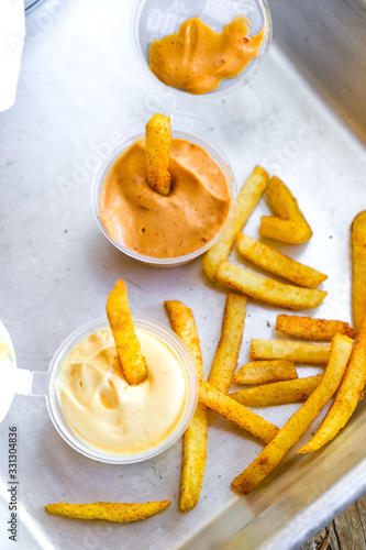 crispy, juicy snacks with delicious sauce. wings, fries, potato wedges, nuggets