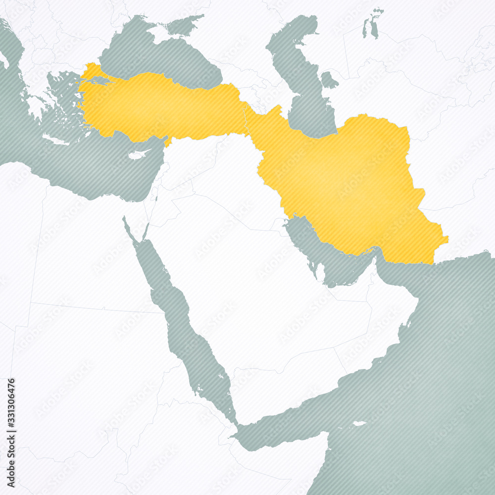 Obraz premium Map of Middle East - Turkey and Iran