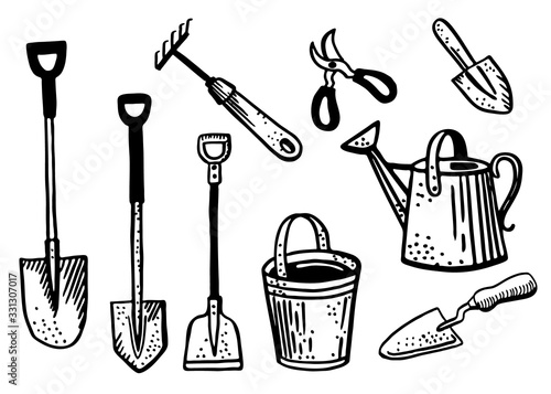 Obraz na plátně Vector collection of gardening tools