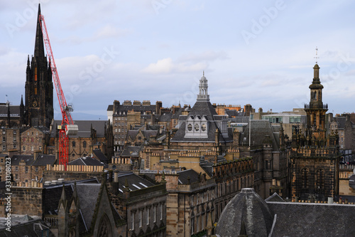 Roofs of historical buildings is Old Town, central part of Edinburgh, capital of Scotland