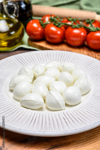Cheese collection, white mini mozzarella cheese balls for salad or for appetizer snacks
