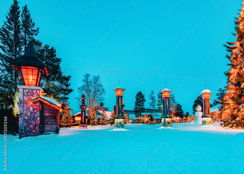 Arctic Circle Lanterns in Santa Village with Christmas trees