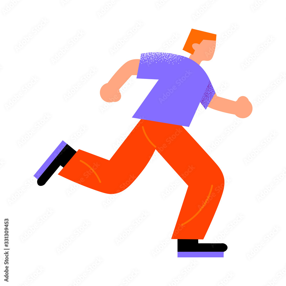 Parkour red-haired man in red pants running to do a trick. Vector illustration in a flat cartoon style.
