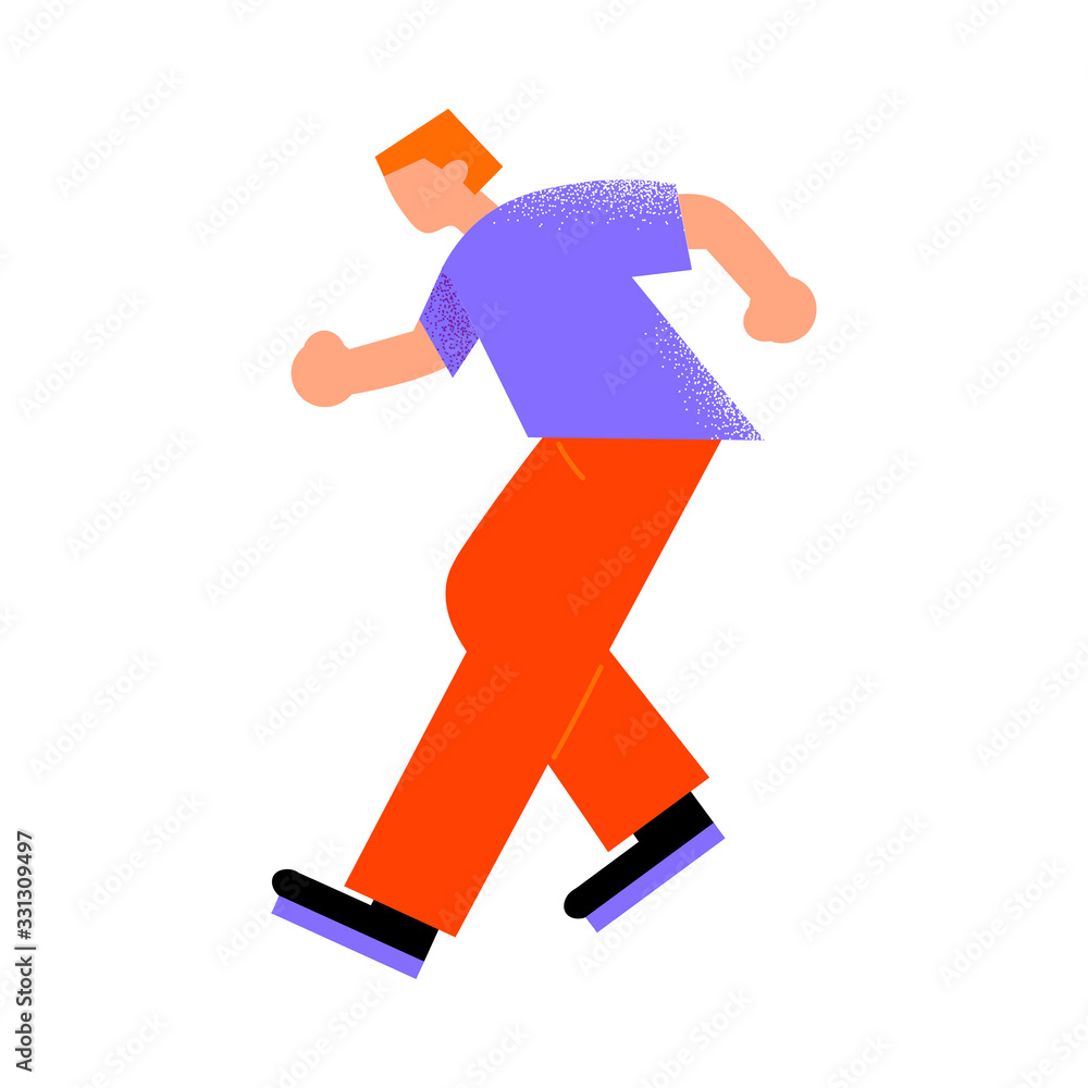 Parkour red-haired man in red pants doing a trick. Vector illustration in a flat cartoon style.