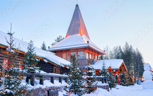 Canvas Print Santa Office and Christmas trees in Santa Village Rovaniemi Lapland