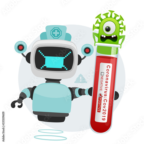 Vector doctor robot with Covid-19 virus character