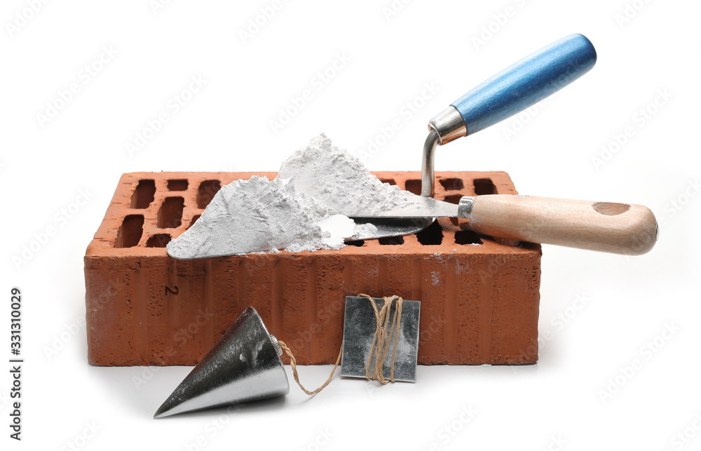 Fotografie Bricklaying equipment with isolated on white background
