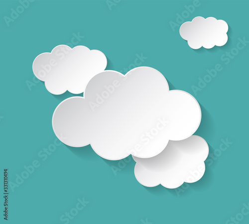 Paper clouds on blue background. Floating clouds. Vector illustration
