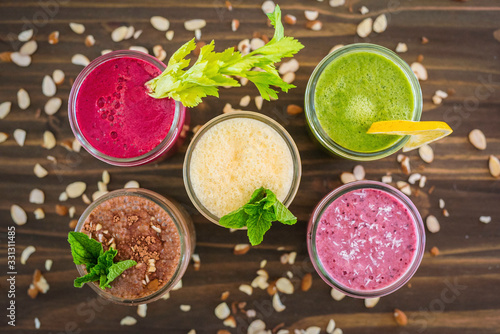 Fresh Smoothie, Juice, Red, Yellow, Green, Pink and Chocolate