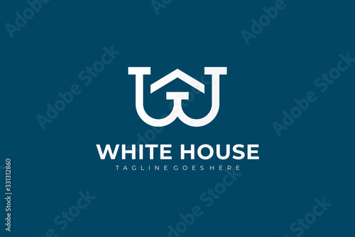 White Line Letter W House Logo. Real Estate Construction Architecture Building Logo Design Template Element