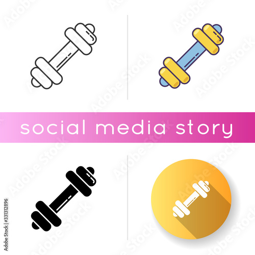 Dumbbell icon. Gym equipment. Sports goods. Active lifestyle. Muscle training. Weightlifting with barbell. Fitness workout. Linear black and RGB color styles. Isolated vector illustrations