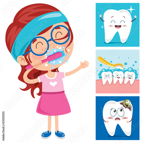 Brushing Teeth Concept With Cartoon Character