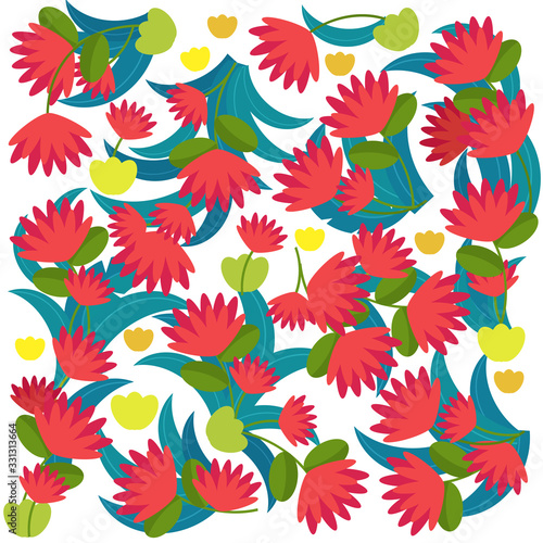 cartoon scene with beautiful and colorful flowers on white background - illustration