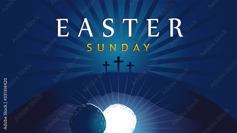 Αυτοκόλλητο Easter Sunday - He is risen, tomb and three crosses