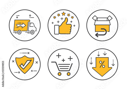 Business ecommerce vector icon set. Shopping circle icons