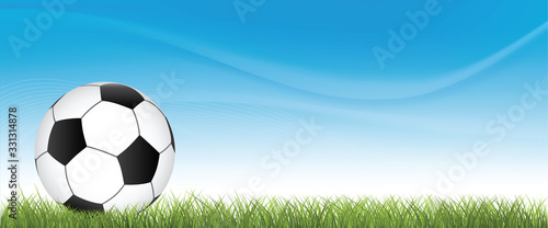 Soccer ball on green grass. Football concept vector illustration.