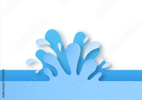 Blue paper cut water splash isolated