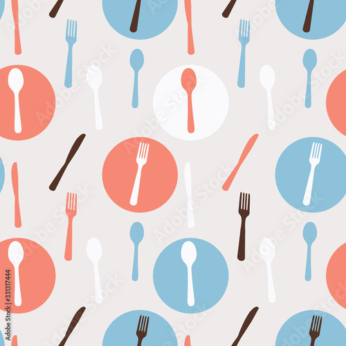 Abstract Seamless Pattern with tableware forks spoons and knives. Vector Illustration