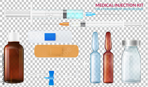 Medical template with set for injection on a transparent background.Vector illustration