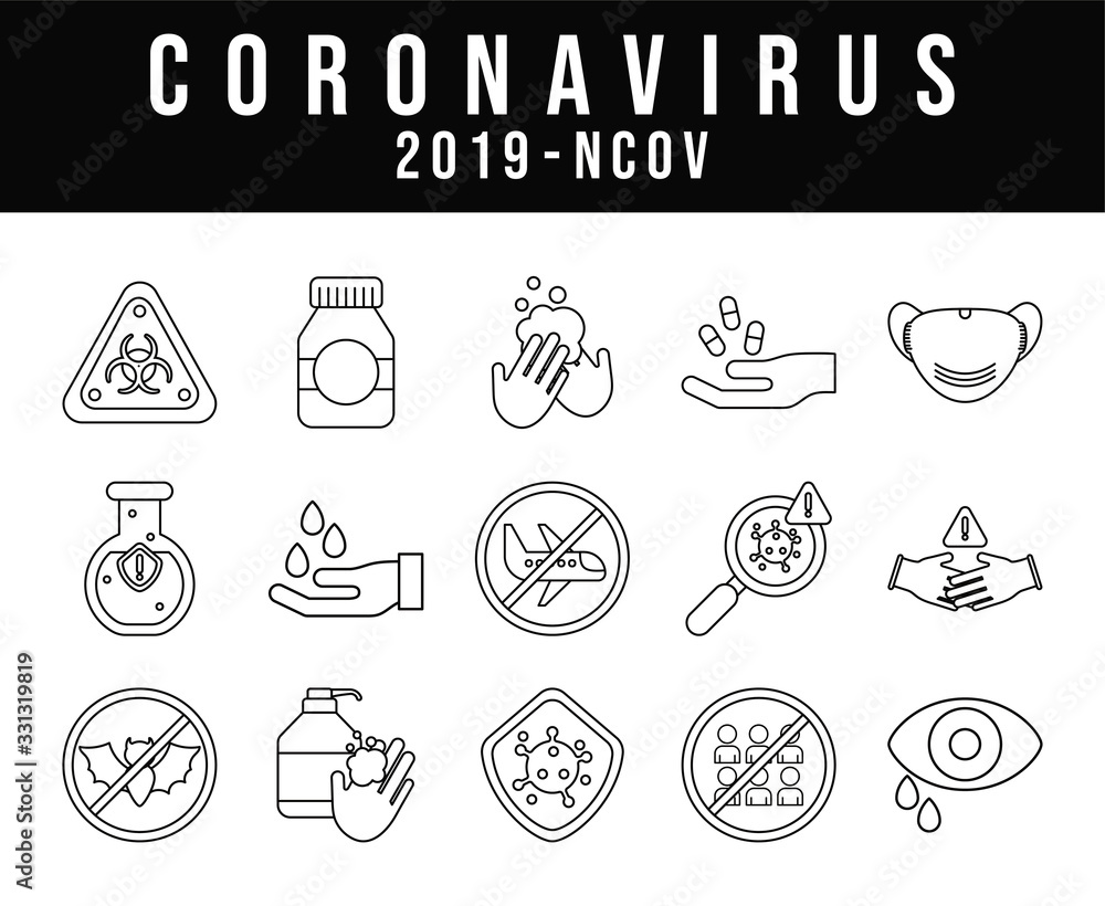 set of icons corona virus, line style icon
