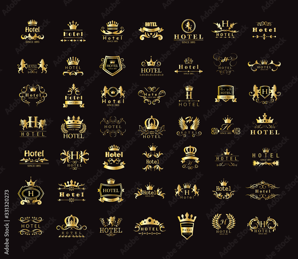 Golden Hotel Luxury Logo Set - Isolated On Black Background, Vector ...