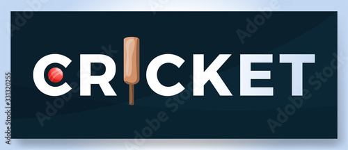 Vector typography word cricket logo. Sport logotype with equipment for print design vector illustration