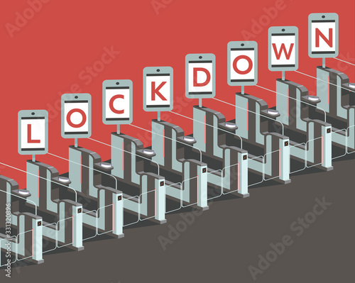 Closed electronic gates at the airport. Lockdown the country borders during coronavirus quarantine