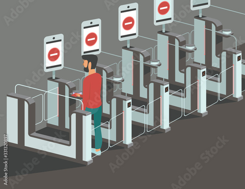 Closed electronic gates at the airport. Lockdown the country borders during coronavirus quarantine