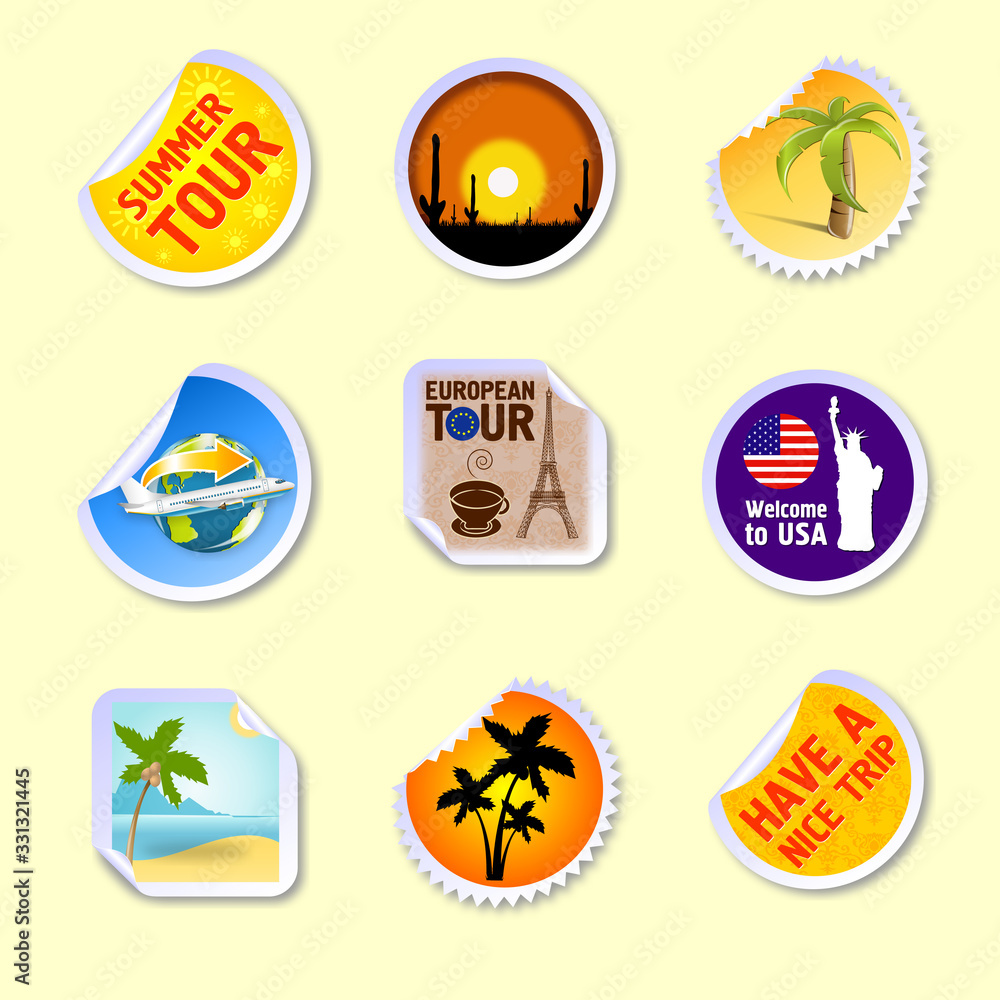 Travel vector stickers . Trip stickers